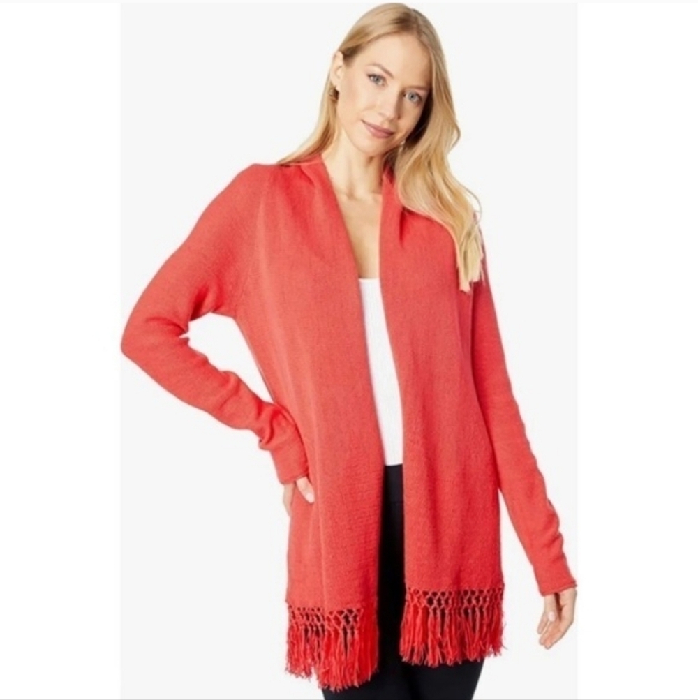 NWT Lilly Pulitzer Tatum Long Fringe  Hem Cardigan Ruby Red Metallic size S